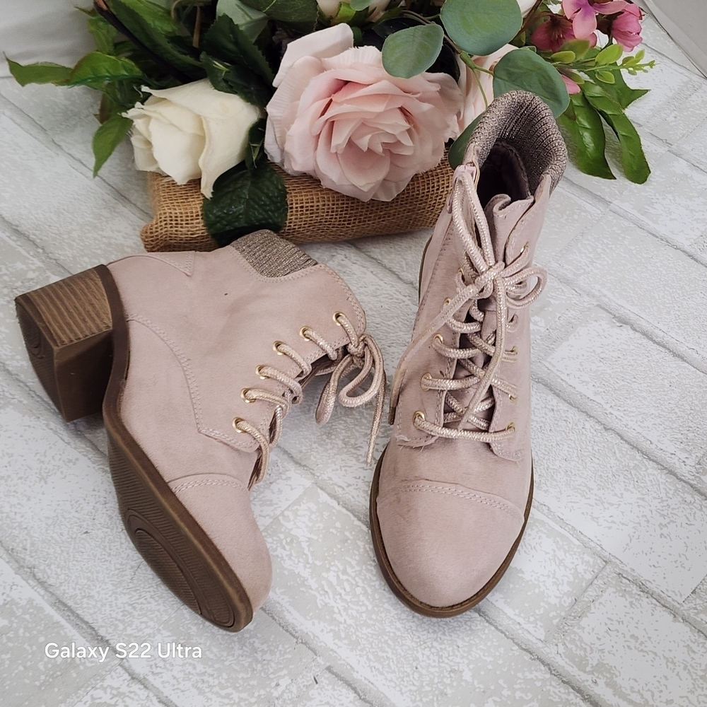 Kids Pink Lace-Up Ankle Boots